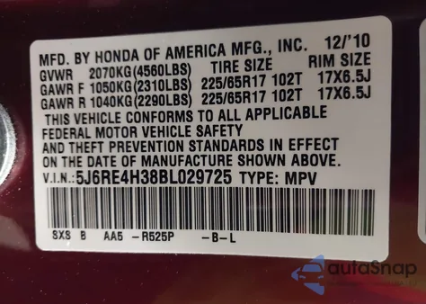 2011 Honda Cr-V Lx z USA, uszkodzony, nr VIN 5J6RE4H38BL029725